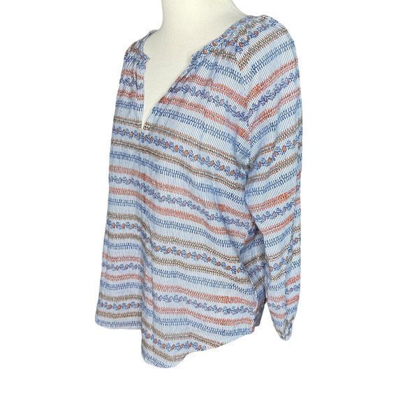 Roberta Roller‎ Rabbit V Neck Striped Floral Long Sleeve Cotton Top Size Small - Picture 2 of 12